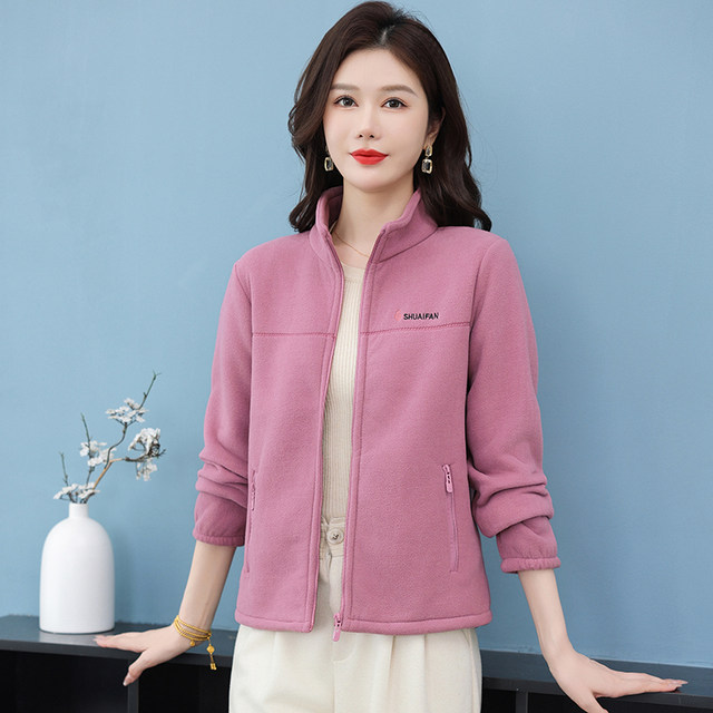 Women's thin fleece jacket for middle-aged and elderly mothers 2025 new windproof and warm spring and autumn layered outdoor velvet