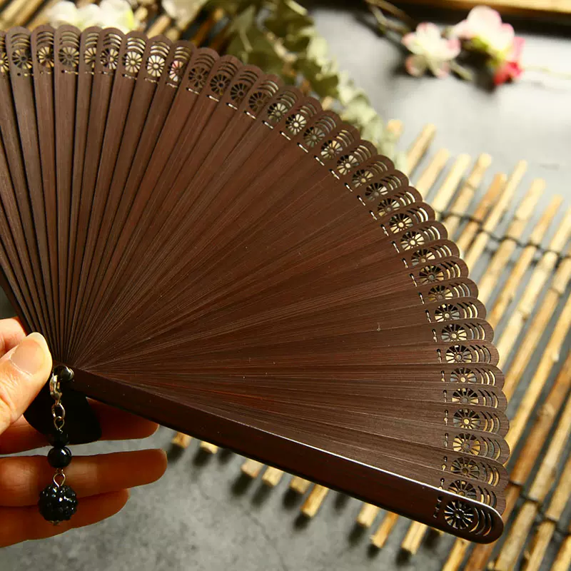 女扇日式和风江户日本竹柄折扇子中国古风全竹镂空