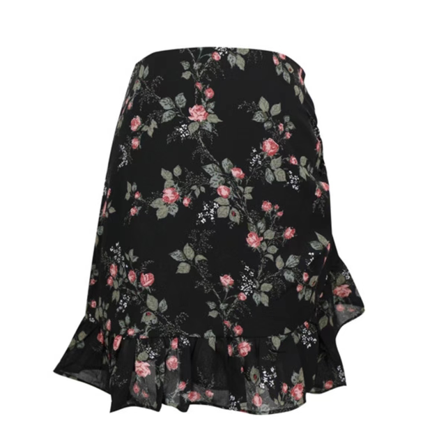 Retro floral skirt female summer A -line skirt large fat MM new chiffon high waist skirt covered ruffled skirt