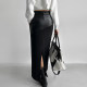 South Korea Chic Winter retro handsome high waist, thin waist, thin waist stitching PU leather straight hip skirt long skirt female