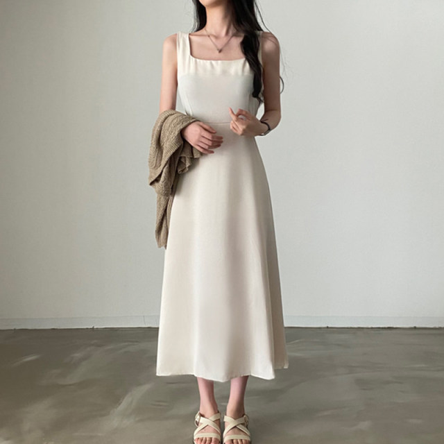 Korean Chic Summer French Hepburn Wind Fang Lival Limb waist Large large swinging A -shaped dress female