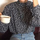 Korean chic autumn retro temperament stand-up collar back single-breasted design long-sleeved floral chiffon shirt top for women