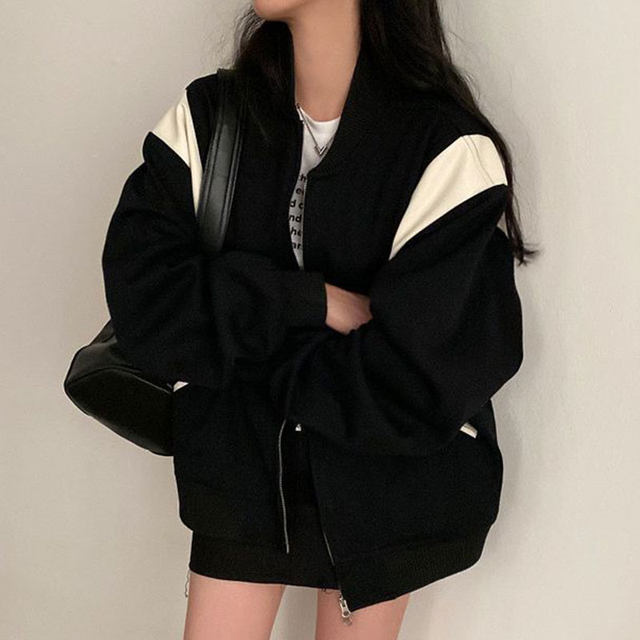 90S Fashion Retro Style Autumn and Winter Letter Embroidered Cardigan Buckle Denim Stitching Baseball Uniform Jacket
