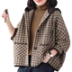 2024 Spring and Autumn New High-end Plaid Cashmere Woolen Short Jacket Women's Loose Bat Sleeve Thickened Hooded Cardigan