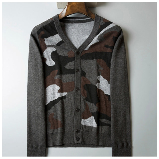 Limited 10% off spring merino fine wool skin-friendly soft spliced ​​camouflage men's cardigan sweater 3001 p30