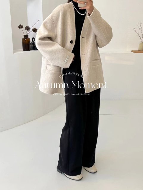 Special offer Korean new short wool coat 529 collarless casual commuter women's wool coat
