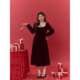 Zhang Large Size Women's Fat Sister mm Slim Temperament Retro Style Velvet Skirt Square Collar Waist Long Dress
