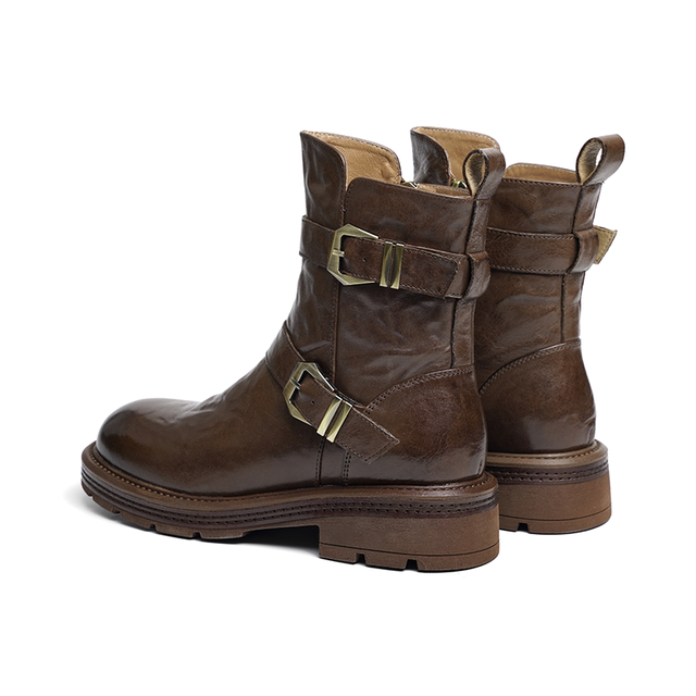 Red Dragonfly Western Boots Winter New Women's Boots Plus Velvet Warm Boots Genuine Leather Maillard Retro Mid-calf Boots for Women