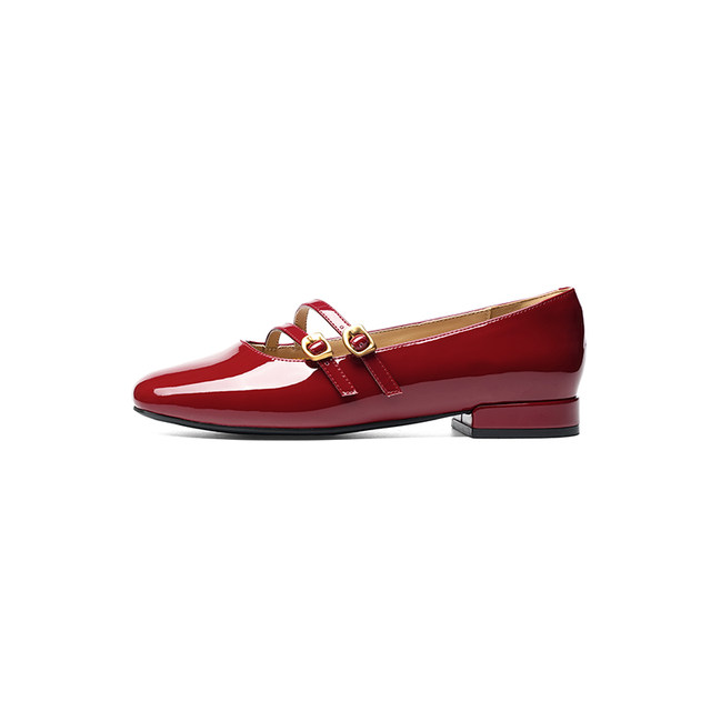 Red Dragonfly Red Single Shoes Women's 2025 New Women's Shoes Wedding Shoes French Retro Mary Jane Shoes Comfortable Thick Heel Leather Shoes