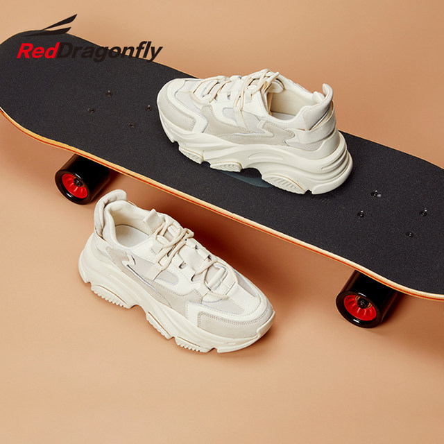 Red Dragonfly Sports and Casual Daddy Shoes for Women Trendy Thick Sole Board Shoes Single Shoes Small White Shoes for Women
