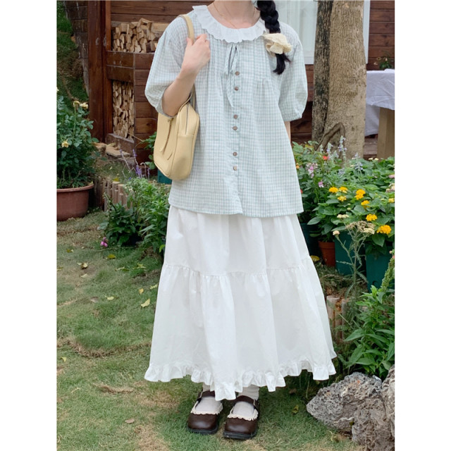 Step into the Milky Way Japanese sweet white fungus design cake skirt elastic waist mid-length A-line skirt summer