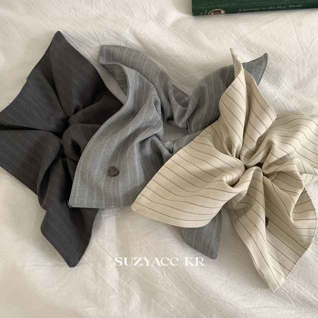 
suzyacc kr niche simple high-end Earlobe Jinchen same style striped square scarf low ponytail hair tie