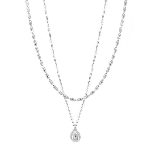 suzyacc kr niche high-end water drop pendant double layer necklace for women 2024 new simple bean chain