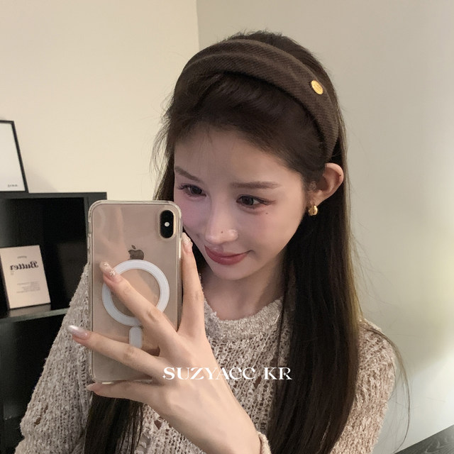 
suzyacc kr autumn and winter retro gold label high skull bump headband for women 2025 new style simple same period headband