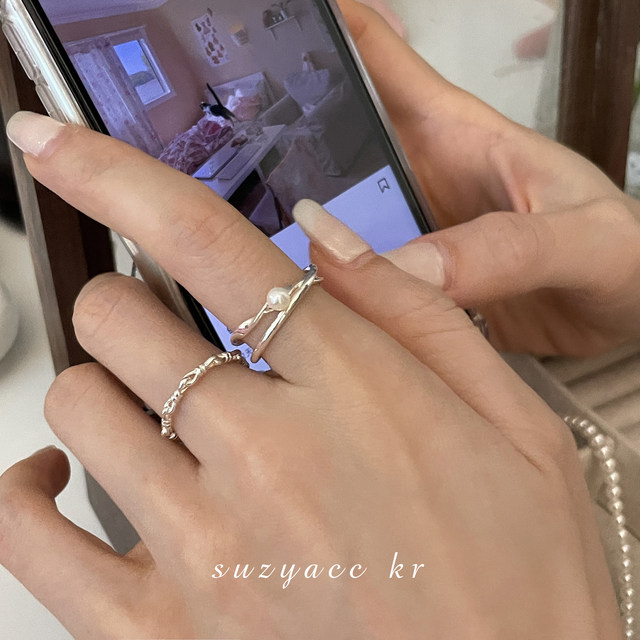 suzyacc kr niche design high-end freshwater pearl sterling silver fine ring fashionable personality index finger ring adjustable