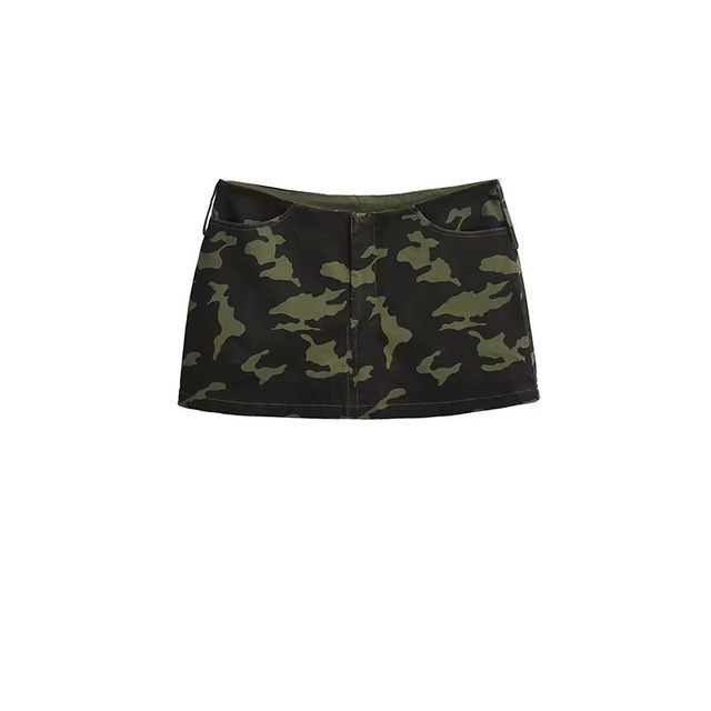 Hot girl denim hip skirt low waist old camouflage skirt women summer French retro work skirt slim mini skirt