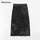Duo has a new street-style 2025 summer new style, fashionable and trendy washing tie-dye straight skirt, fur-edged skirt, denim skirt
