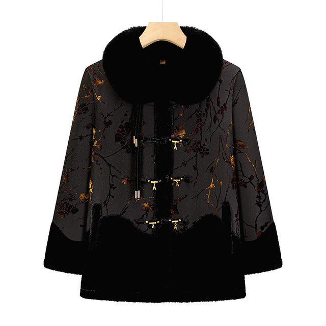 
Grandma's winter coat, middle-aged and elderly fur all-in-one coat, female mother's warm top, velvet thickened cotton jacket for the elderly