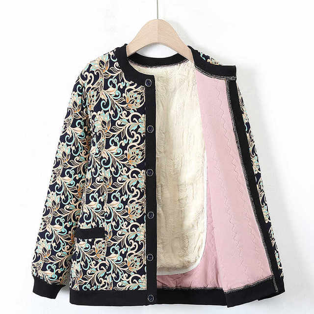 Middle-aged and elderly women's clothing with velvet warm coats, grandma clothes, autumn and winter style mother cotton coat, old man clothes, old lady tops