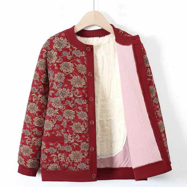 Middle-aged and elderly women's clothing with velvet warm coats, grandma clothes, autumn and winter style mother cotton coat, old man clothes, old lady tops