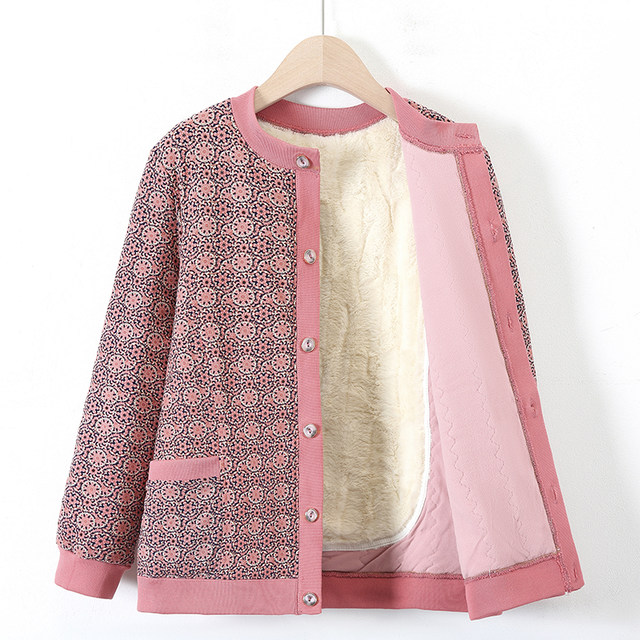 Middle-aged and elderly women's clothing with velvet warm coats, grandma clothes, autumn and winter style mother cotton coat, old man clothes, old lady tops