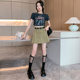 Gray denim skirt for women thin summer 2025 new high-waist pleated short skirt anti-exposure A-line skirt pants