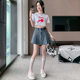 Gray denim skirt for women thin summer 2025 new high-waist pleated short skirt anti-exposure A-line skirt pants