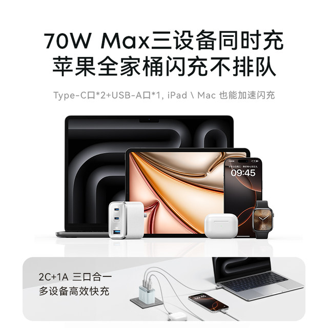 Anker Anker Safe Charging Ultra70w Macbook Charger 45W GaN iphone17 Mobile Phone PD Fast Charging Head 65w Multi-Port Applicable to Apple 16