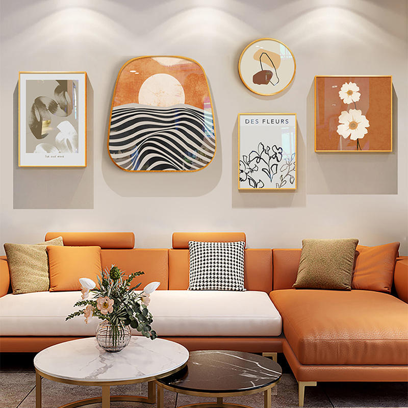 现代简约客厅装饰画抽象艺术大气沙发背景墙挂画暖橙色系高档壁画