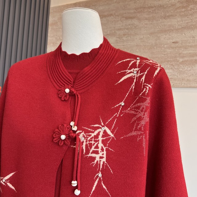 New Chinese style autumn new mother's clothing with inner jacket, two-piece winter temperament national style sweater set for middle-aged and elderly women