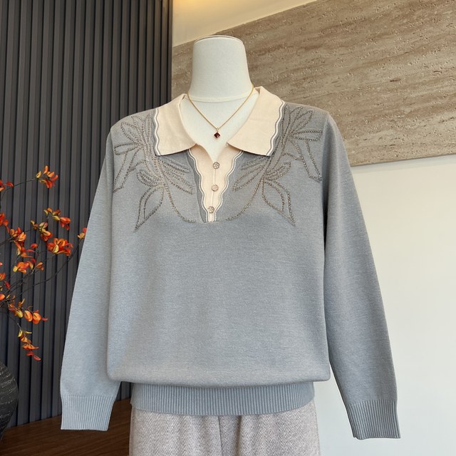 New mother's clothing autumn knitted sweater temperament fashion top bottoming grandma clothing spring and autumn middle-aged and elderly women's sweater