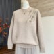 Fashionable autumn and winter mother's wear new thickened half turtleneck top with warm all-in-one fleece sweater for middle-aged and elderly women