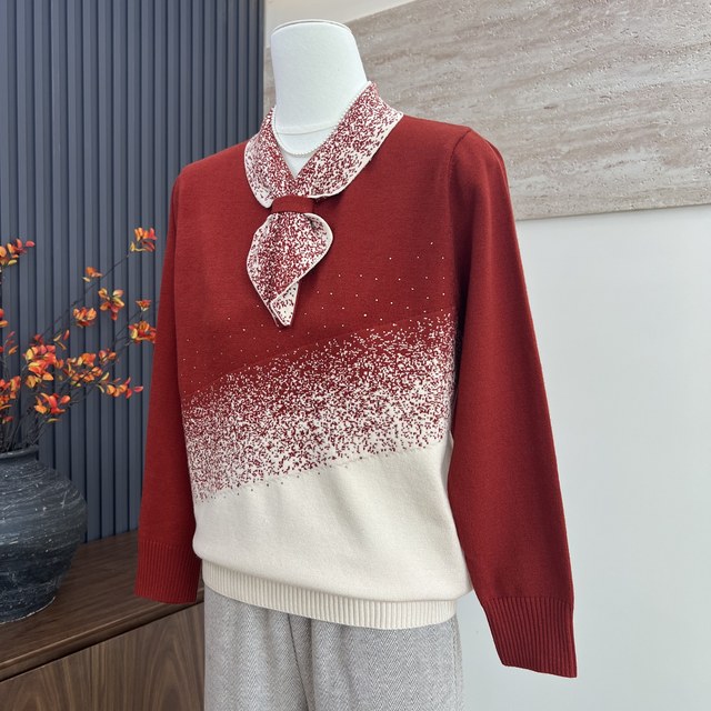 Mother's clothing autumn new sweater fashionable scarf collar top temperament starry bottoming sweater for middle-aged and elderly women