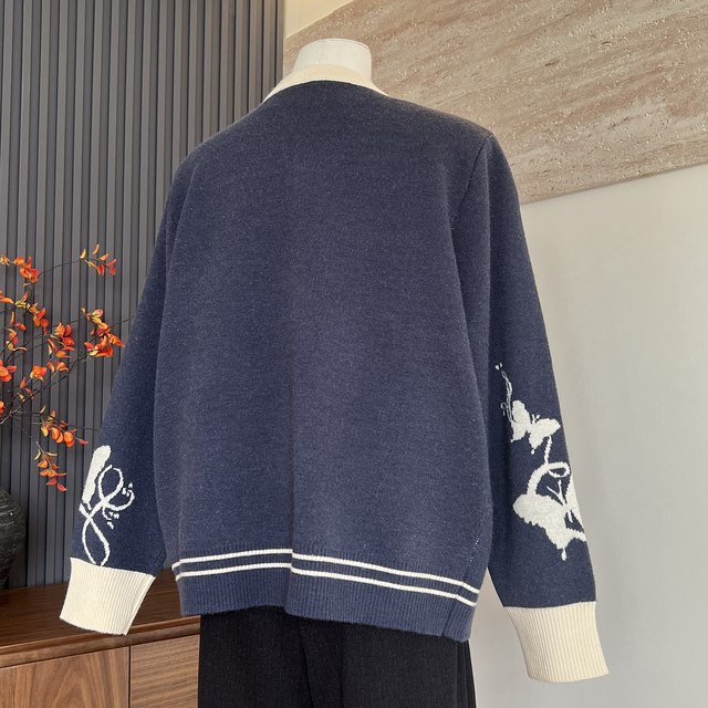 New Chinese style mother's clothing autumn knitted cardigan top zipper long sleeve middle-aged and elderly women's round neck fashion versatile jacket