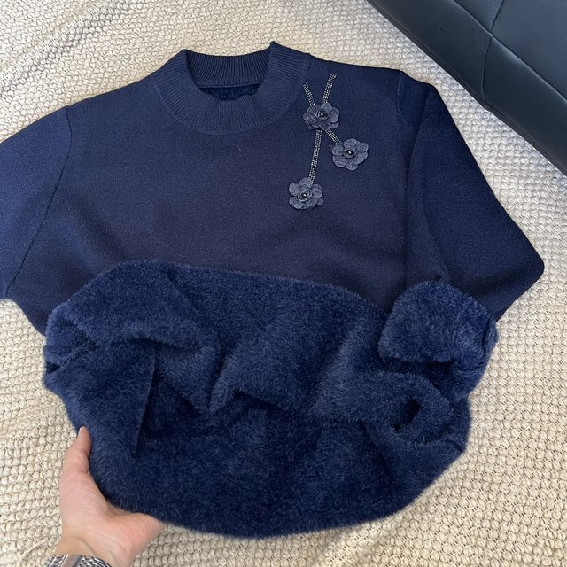 Fashionable mother's new style winter velvet thickened top with middle-aged and elderly women's half turtleneck warm and versatile sweater