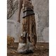 Lost back garden retro wandering pu leather splicing rivet autumn and winter irregular ruffled long skirt for women
