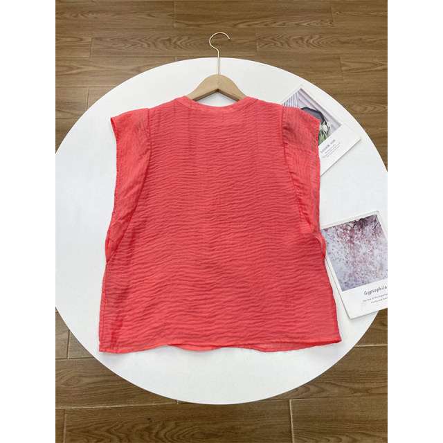 
F2 high-end printed model ~ 25 summer new style simple women's stand-up collar loose crest top sleeveless T-shirt shirt