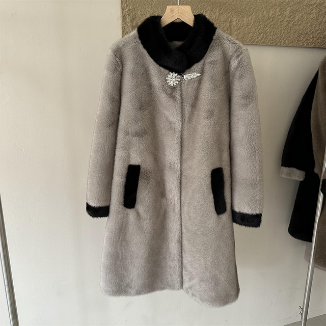 Fashionable mother's clothing imitation mink velvet coat middle-aged women's clothing autumn and winter style large size fur one-piece fur coat