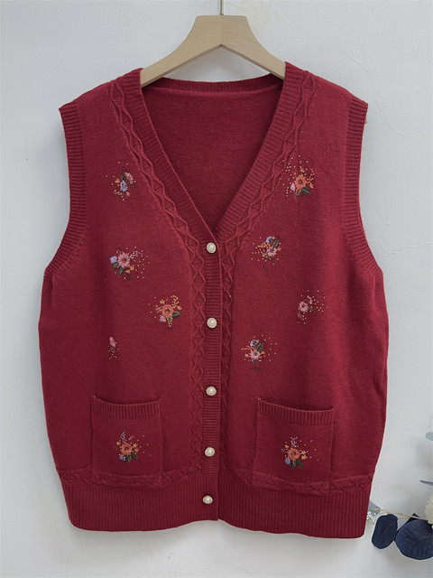 Middle-aged and elderly vests, sweater vests, cardigan vests, middle-aged and elderly women's clothing, spring and autumn old lady clothes