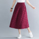 Literary retro printed skirt 2022 spring and autumn jacquard cotton linen pleated A-line skirt elastic waist long skirt for women