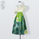 Zi Weiyi original printed A -line green umbrella skirt spring and autumn color summer women's puffy skirt retro high waist skirt
