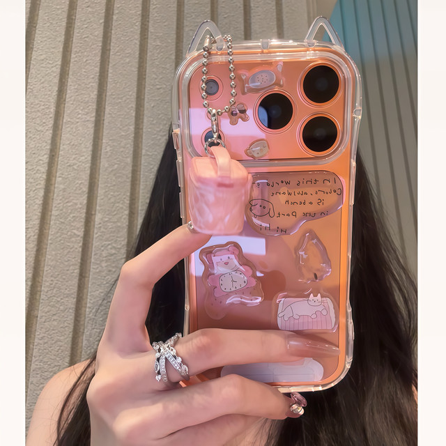 
KT bag diy sticker is suitable for Apple 16promax mobile phone case iphone17pro new model 13 cat ears small waist 12 cute 11 protective cover 15promax all-inclusive anti-fall 14plus