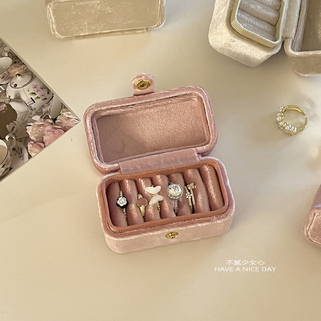 Rings are no longer littered ~i velvet jewelry storage box desktop makeup desktop ring and earring storage box portable