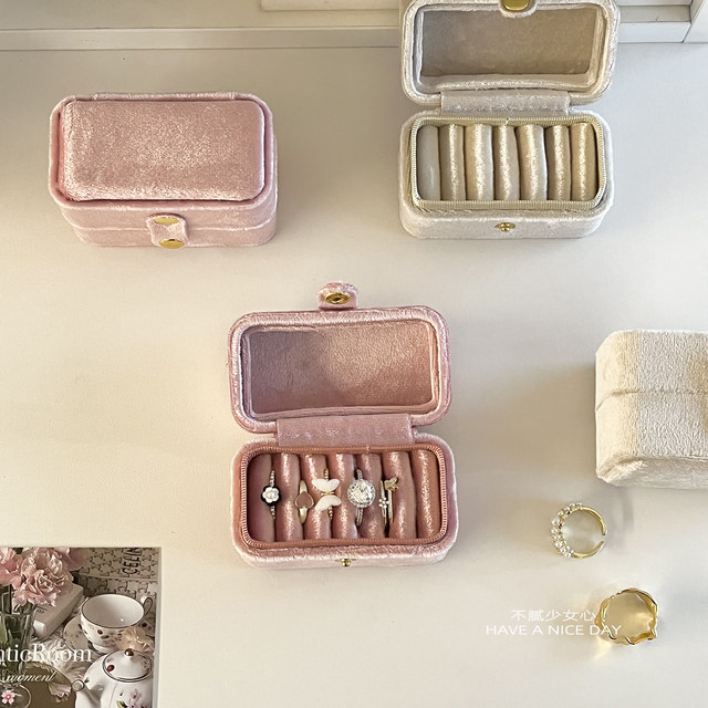Rings are no longer littered ~i velvet jewelry storage box desktop makeup desktop ring and earring storage box portable