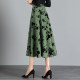 Women's Spring and Autumn 2025 new high-waisted A-line skirt to make you look slim mid-length printed pleated skirt large hem umbrella skirt