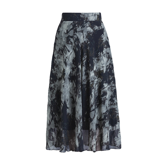 2025 new summer ink painting printed chiffon high waist a-line skirt for women mid-length large styling large-size dance skirt