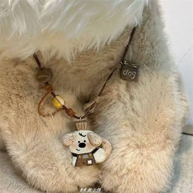 High version~puppy barista long chain braided rope cute and versatile necklace clavicle chain sweatshirt sweater accessories pendant