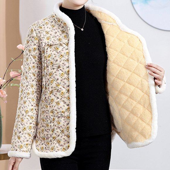 Chinese style new Internet celebrity cotton coat winter national style warm plus velvet cotton coat mother retro thickened floral cotton coat