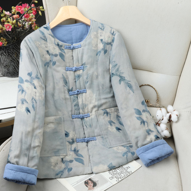 
New Chinese style cotton coat with buckles 2025 winter new style artistic color matching temperament versatile warm cotton coat for women