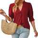 Cross-border European and American women's clothing 2024 Amazon Spring and Summer New Solid Color V-neck Mid Sleeve Comfortable Breathable Casual Top 723

